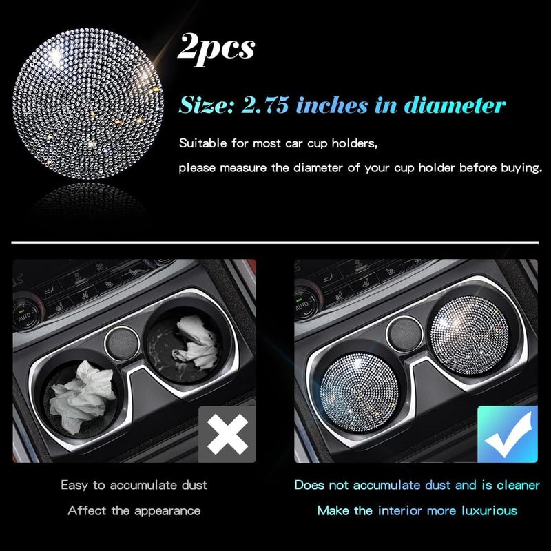 Murimt 2 PCS Universal Vehicle Bling Cup Holder Insert Coaster Car Interior Accessories,2.75 inch Silicone Anti Slip Crystal Rhinestone Car Coaster(White) - Image 2